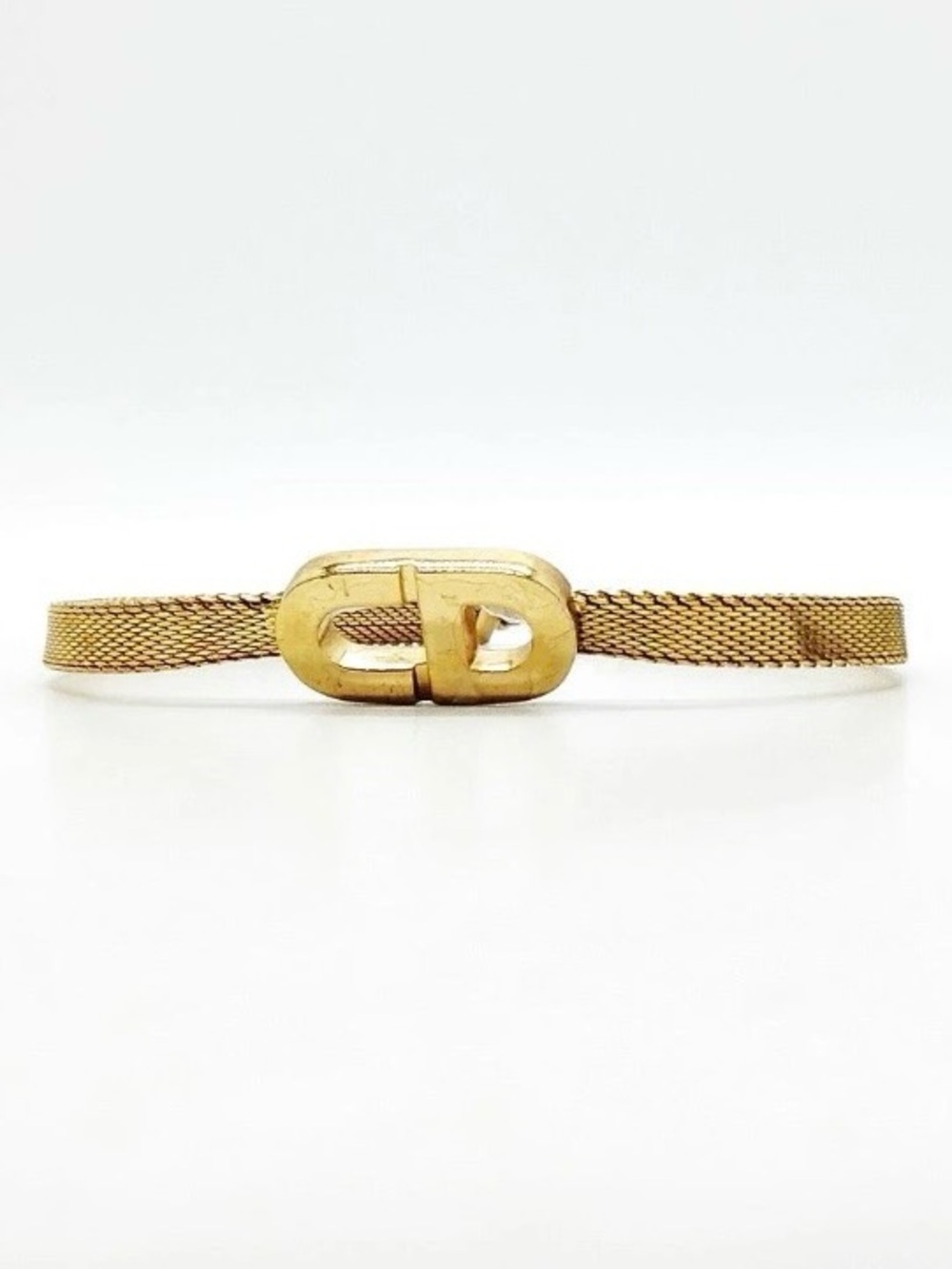 Vintage Christian Dior Classic CD Logo Monogram Mesh Gold Bracelet Cute Summer